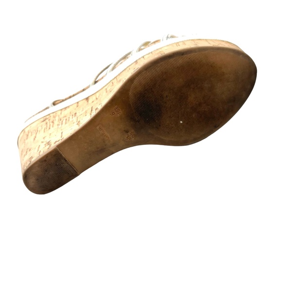 SERGIO ZELCER WHITE PATENT LEATHER & CORK BOTTOM SANDAL PLATFORM WEDGES - Picture 12 of 16